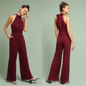 Anthropologie ett:twa Burgundy Lace Jumpsuit